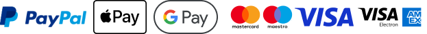 Accepted payment methods: Paypal, Visa, Mastercard, Maestro, Visa Electron & Delta Paypal, Apple Pay, Google Pay, Mastercard, Maestro, Visa, Visa Electron & AMEX